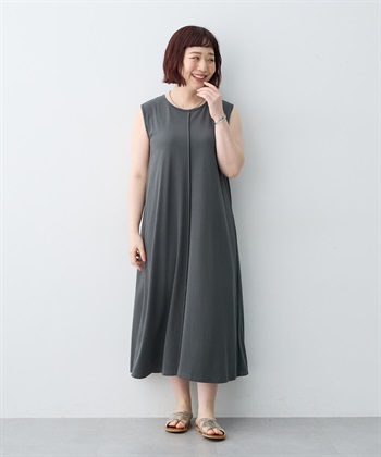 【anyfee/大きいサイズ】接触冷感・多機能ベーシックノースリーブAラインワンピース《接触冷感・UVカット》(チャコール-LL)