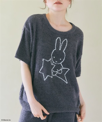 【miffy/ミッフィー】もちふわsleepソフトエアニット半袖トップスルームウェア◆別注◆上下別売り(グレー-L)