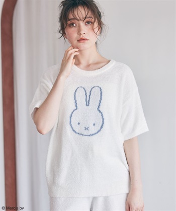 【miffy/ミッフィー】もちふわsleepソフトエアニット半袖トップスルームウェア◆別注◆上下別売り(アイボリー-LL)