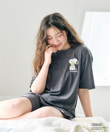 chara station 【PEANUTS/ピーナッツ】SNOOPY/スヌーピーパイルリブルームウェア半袖トップス（上下別売り）