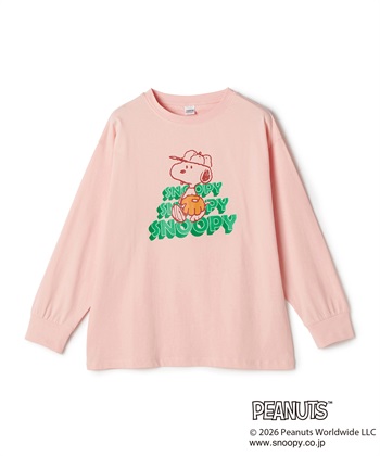 【PEANUTS/ピーナッツ】SNOOPY/スヌーピーベースボールロゴプリントロンT◆別注◆（2026SS）(ピンク-M)