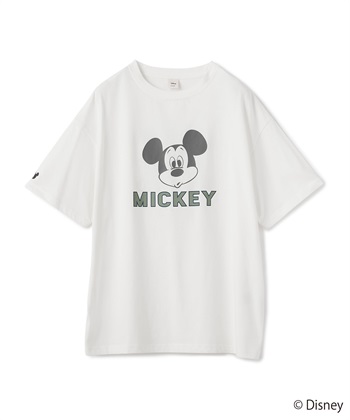 【Disney/ディズニー】ミッキーマウスフェイスプリントTシャツ(オフホワイト-M)