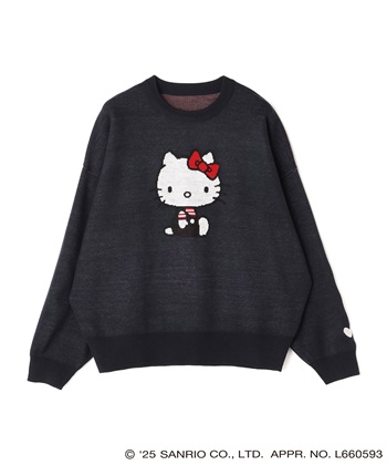 【sanrio characters】HELLO KITTY/ハローキティジャガードニット/クラシック/レトロ《サンリオキャラクターズ》(ネイビー-M)