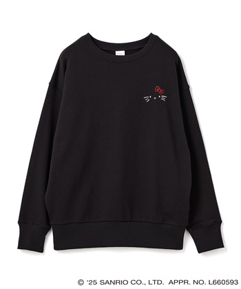 【sanrio characters】HELLO KITTY/ハローキティ裏毛ドロップショルダープリントスウェットプルオーバー《サンリオキャラクターズ》(ブラック-M)