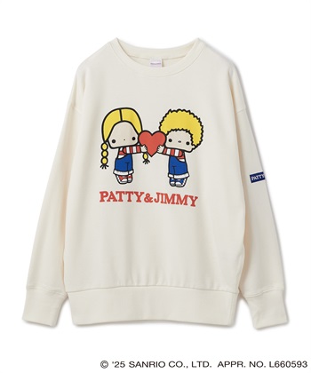 【sanrio characters】パティ＆ジミープリント裏毛ドロップショルダーレトロプリントスウェットプルオーバー《サンリオキャラクターズ》(アイボリー-M)