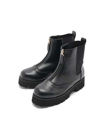 【anyfee/プラスサイズ】厚底センタージップブーツ（4E・甲高・幅広）《la farfa SHOES/ラファーファシューズ》(ブラック-M)