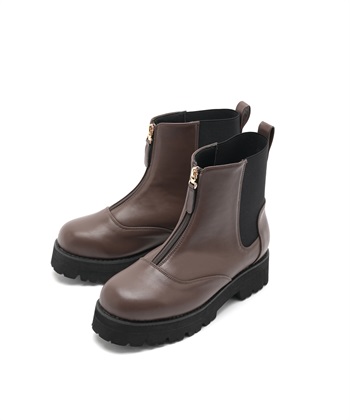 【anyfee/プラスサイズ】厚底センタージップブーツ（4E・甲高・幅広）《la farfa SHOES/ラファーファシューズ》(ダークブラウン-M)