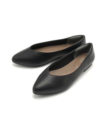 【anyfee/プラスサイズ】ポインテッドトゥバレエシューズ（5E・甲高・幅広）《la farfa SHOES/ラファーファシューズ》(ブラック-24.5cm)