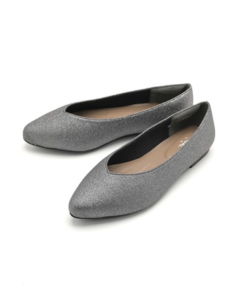 【anyfee/プラスサイズ】ポインテッドトゥバレエシューズ（5E・甲高・幅広）《la farfa SHOES/ラファーファシューズ》(ラメブラック-24.5cm)
