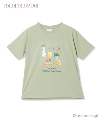 トコロコムギお野菜にゃんこ半袖Tシャツ(ライトグリーン-M)
