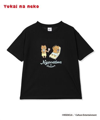 ゆかいなネコアイス半袖Tシャツ(ブラック-M)