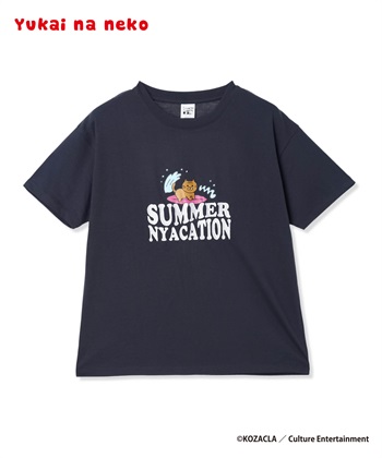 ゆかいなネコ波乗り半袖Tシャツ(ネイビー-M)