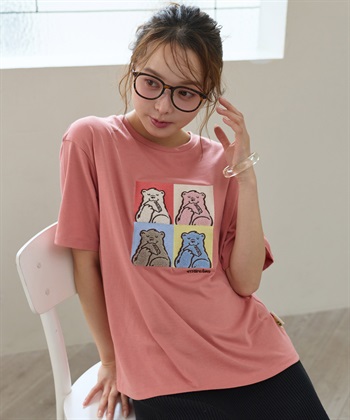 【サンドイッチハウスメルヘン】サガラ刺繍アートメルるん♪半袖Tシャツ(ピンク-M)