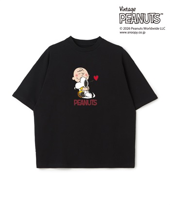 【PEANUTS/ピーナッツ】SNOOPY/スヌーピープリント半袖Tシャツ / Over Harf Sleeve T-shirt《UNISEX》(ブラック-M)