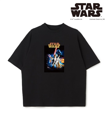 【STAR WARS/スターウォーズ】カスレ加工ヴィンテージライクプリントTシャツ / Over Harf Sleeve T-shirt《UNISEX》（2026SS）(ブラック-M)