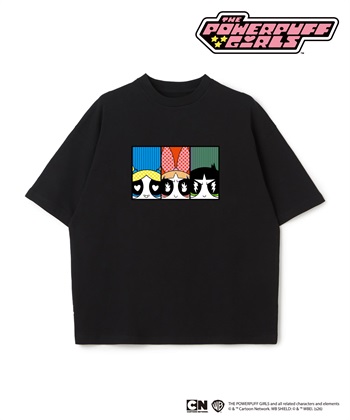 【The Powerpuff Girls/パワーパフ_ガールズ 】オーバーサイズ半袖プリントTシャツ/ Over Harf Sleeve T-shirt《UNISEX》(ブラック-M)
