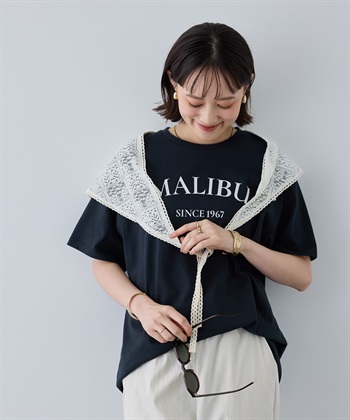 《UV・接触冷感》エブ楽 MALIBUロゴデザインTシャツ(チャコール-Ｍ)