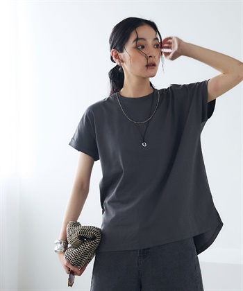 《汗染み防止》エブ楽 天竺フレンチスリーブTシャツ(チャコール-Ｍ)