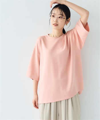 《UV/接触冷感》エブ楽 なめらかダンボール ビッグシルエットTシャツ(ピンク-Ｍ)