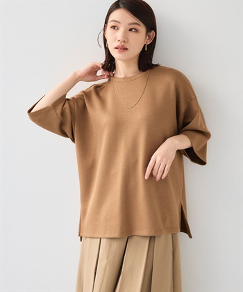 《UV/接触冷感》エブ楽 なめらかダンボール ビッグシルエットTシャツ(キャメル-Ｍ)