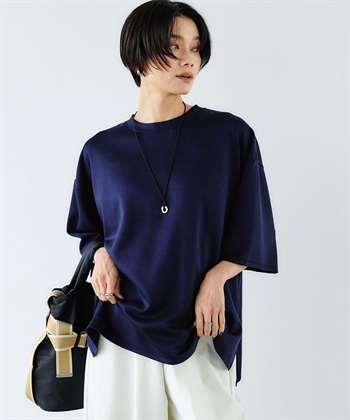 《UV/接触冷感》エブ楽 なめらかダンボール ビッグシルエットTシャツ(ネイビー-Ｍ)