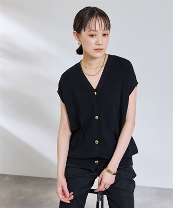 《洗える》サマ美え Vネック金釦ニットベスト(ブラック-Ｍ)