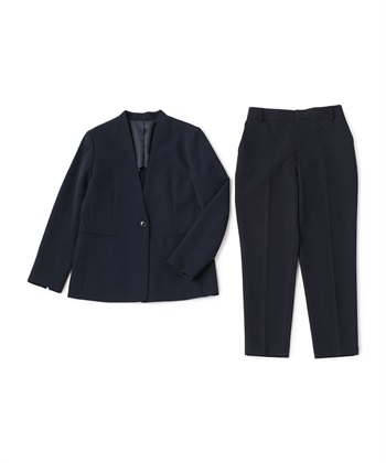 《洗える・シワになりにくい》2点セット 正解 ノーカラージャケット&テーパードパンツ(ネイビー-7号)