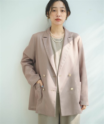 《洗える》サマ美え 金釦メッシュテーラードダブルジャケット(モカ-Ｍ)